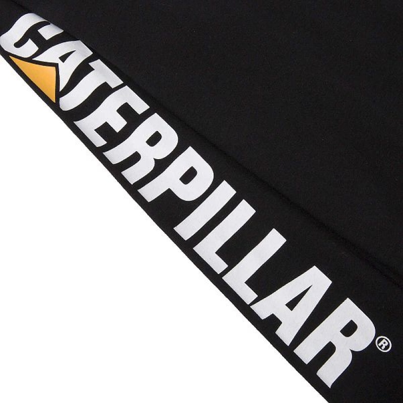 Caterpillar Trademark Banner Long Sleeve Tee Men's T-Shirt Black | 761832-PIZ