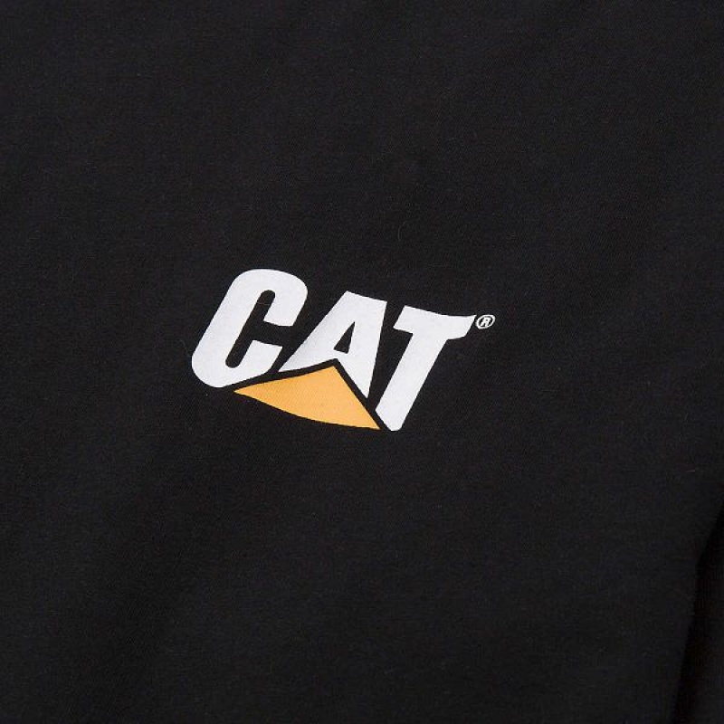 Caterpillar Trademark Banner Long Sleeve Tee Men's T-Shirt Black | 761832-PIZ