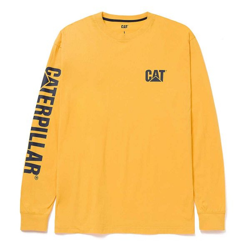 Caterpillar Trademark Banner Long Sleeve Tee Men's T-Shirt Yellow | 643275-OSY