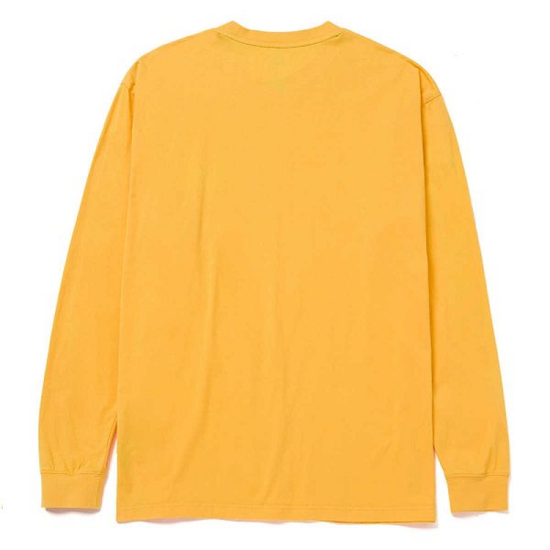 Caterpillar Trademark Banner Long Sleeve Tee Men's T-Shirt Yellow | 643275-OSY