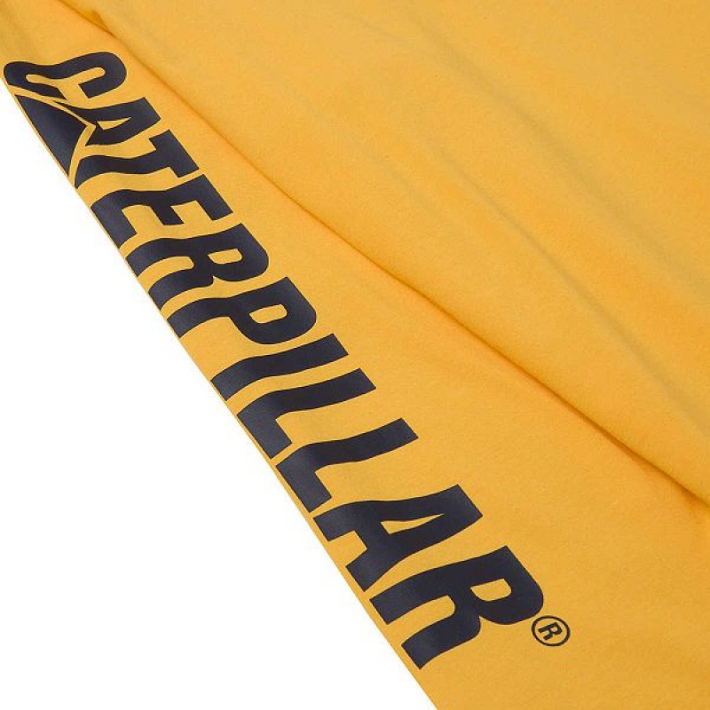 Caterpillar Trademark Banner Long Sleeve Tee Men's T-Shirt Yellow | 643275-OSY