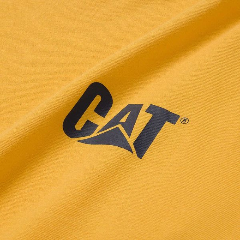 Caterpillar Trademark Banner Long Sleeve Tee Men's T-Shirt Yellow | 643275-OSY