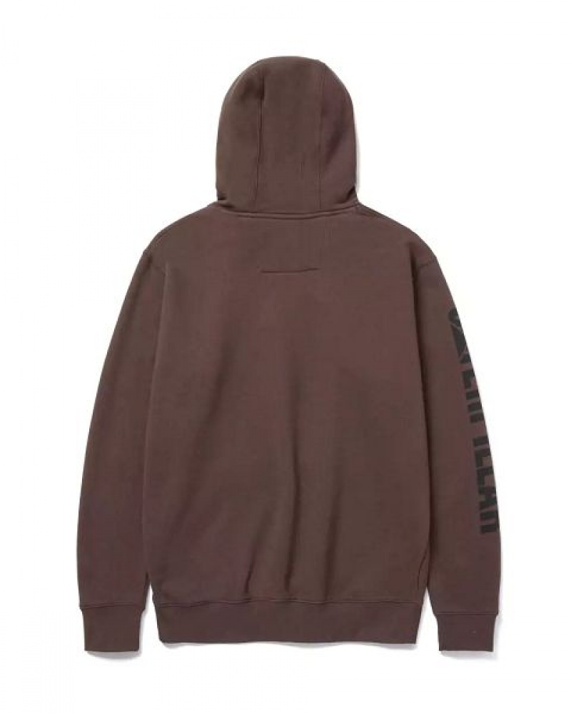 Caterpillar Trademark Banner Men's Hoodie Chocolate | 752398-YTQ