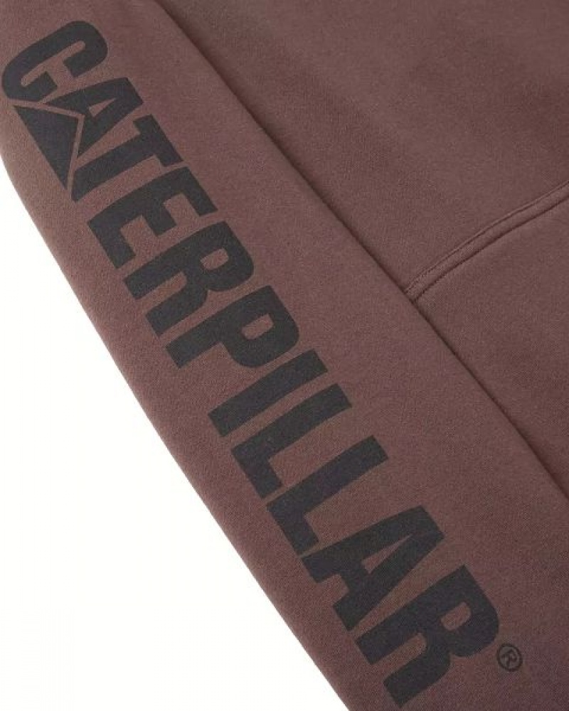 Caterpillar Trademark Banner Men's Hoodie Chocolate | 752398-YTQ