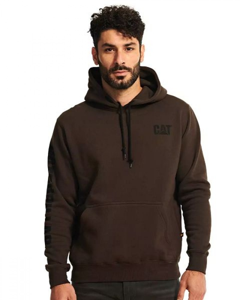 Caterpillar Trademark Banner Men's Hoodie Chocolate | 752398-YTQ