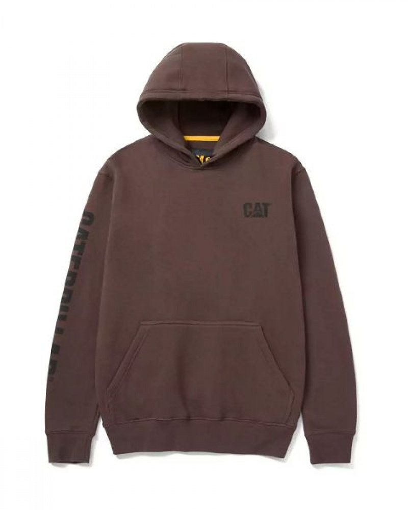 Caterpillar Trademark Banner Men\'s Hoodie Chocolate | 752398-YTQ