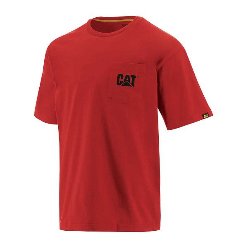 Caterpillar Trademark Pocket Tee Men\'s T-Shirt Red | 528107-PYG