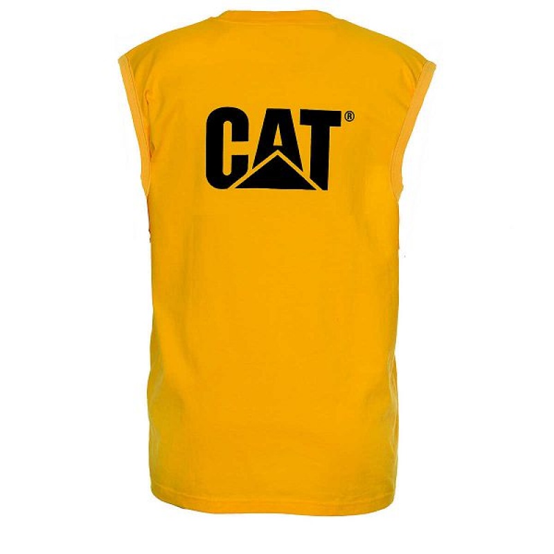 Caterpillar Trademark Sleeveless Pocket Tee Men's T-Shirt Yellow | 356278-DOP