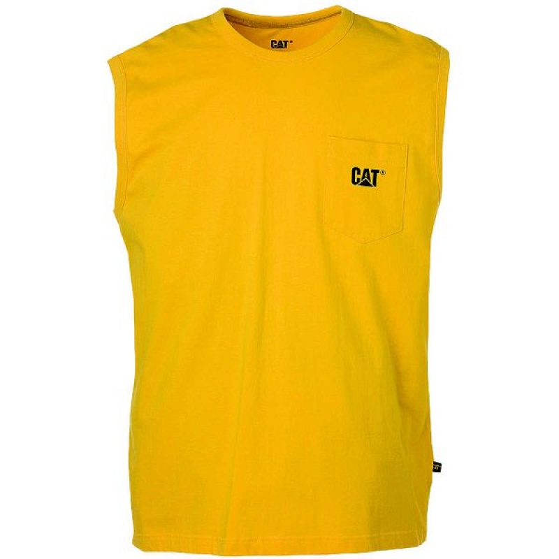 Caterpillar Trademark Sleeveless Pocket Tee Men\'s T-Shirt Yellow | 356278-DOP