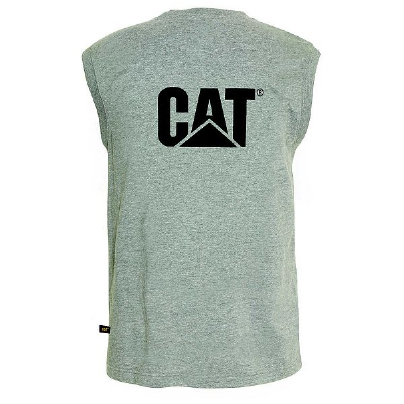 Caterpillar Trademark Sleeveless Pocket Tee Men's T-Shirt Grey | 839027-AZJ