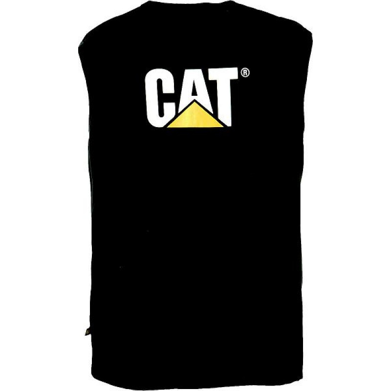 Caterpillar Trademark Sleeveless Pocket Tee Men's T-Shirt Black | 620574-QBE