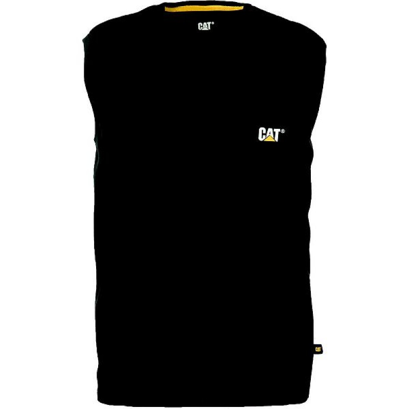 Caterpillar Trademark Sleeveless Pocket Tee Men\'s T-Shirt Black | 620574-QBE