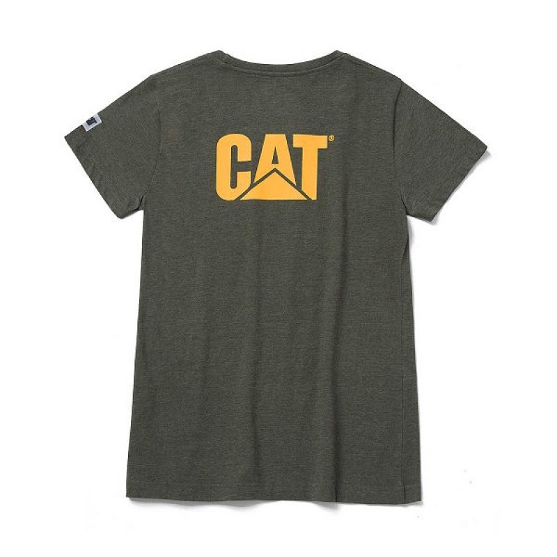 Caterpillar Trademark Tee Women's T-Shirt Olive | 574931-ANB